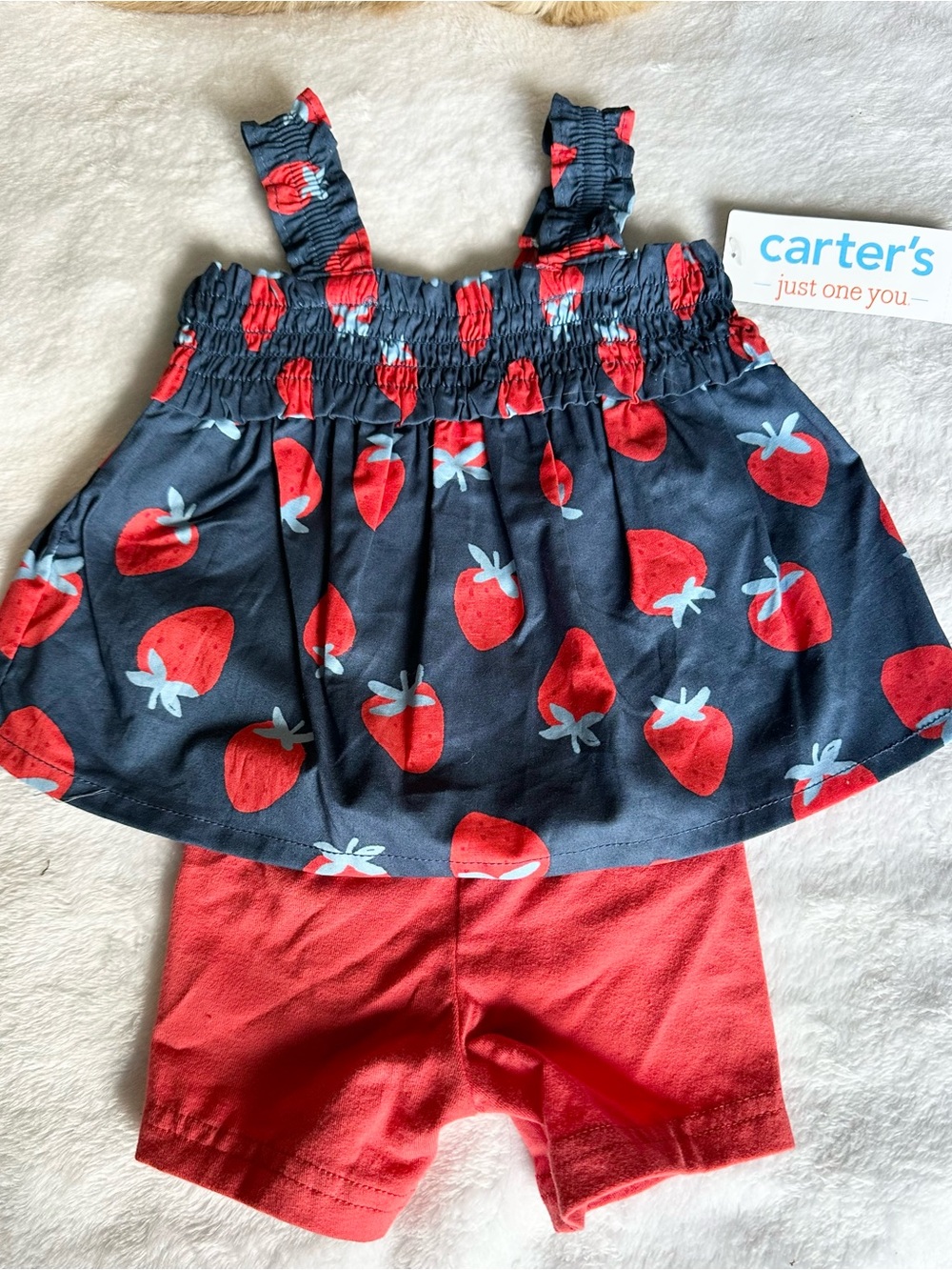 Carter's Navy Tank Top with Red Strawberry Print + Red Shorts